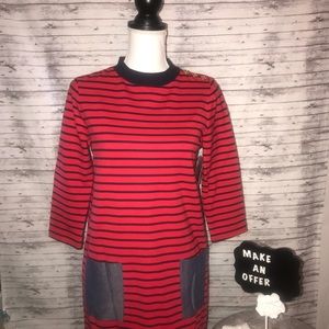 NWT CROWN & IVY RED AND BLUE STRIPED DRESS SIZE XS